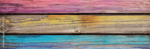 Rainbow colored wooden planks texture or background, Generative AI