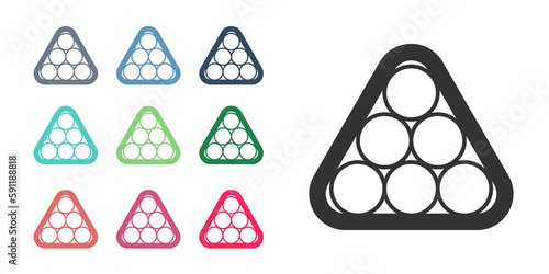 Black Billiard balls in a rack triangle icon isolated on white background. Set icons colorful. Vector
