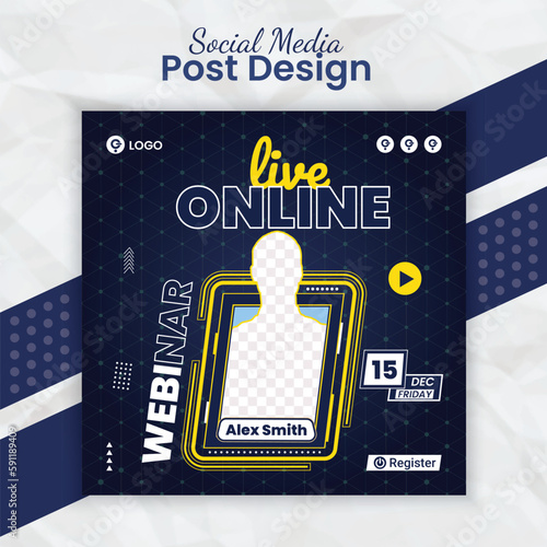 Digital marketing online business live streaming webinar and corporate conference social media post banner template for marketing agency flyer with creative layout style and business post card vector