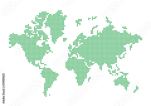 World map made of green dots. Isolated on transparent background