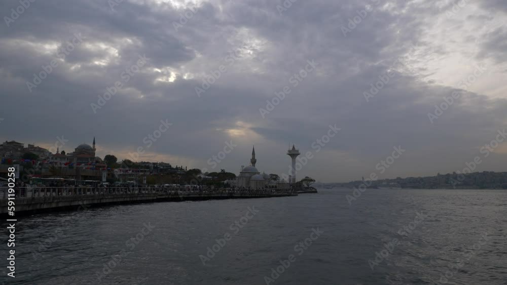 cloudy sunset istanbul city uskudar area bay slow motion panorama 4k turkey cloudy sunset istanbul city uskudar area bay slow motion panorama 4k turkey