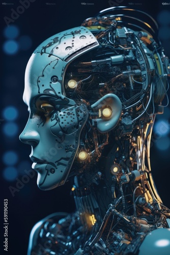 Human head made of cogs and circuits  concept image for artifical intelligence - AI Generated