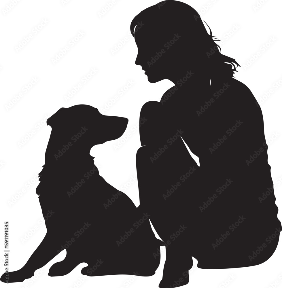 Woman and dog, girl and dog, Vector illustration, SVG