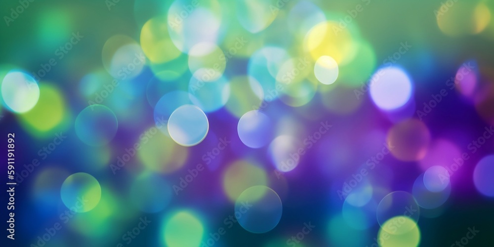 Fototapeta premium Colorful circles of lights, abstract background. Defocused bokeh, blurry backdrop. Image is AI generated.