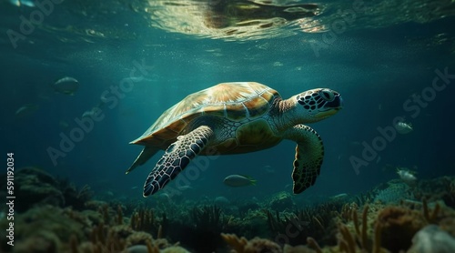 Turtle in the sea, environmental pollution © pixel78 Design