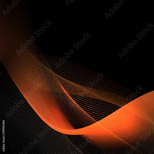 Wavy gorgeous composition of orange color, small tulle on a black background