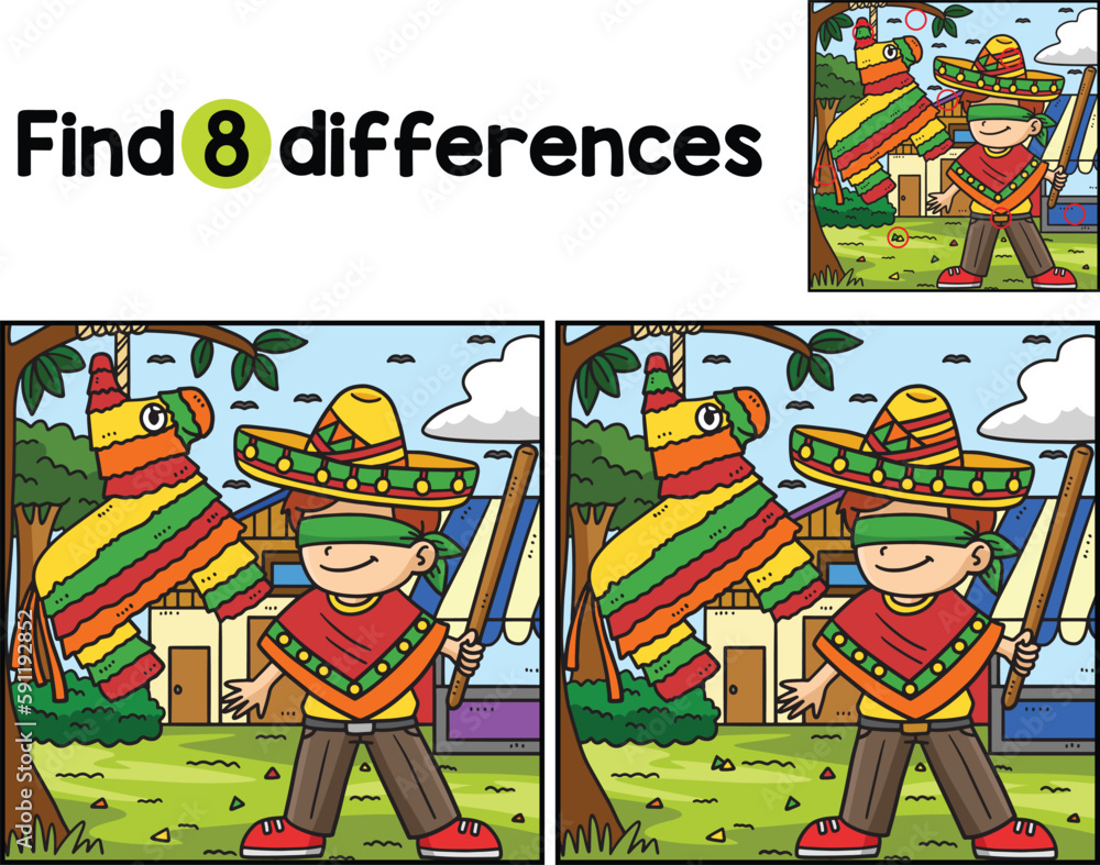 Cinco de Mayo Boy and Pinata Find The Differences