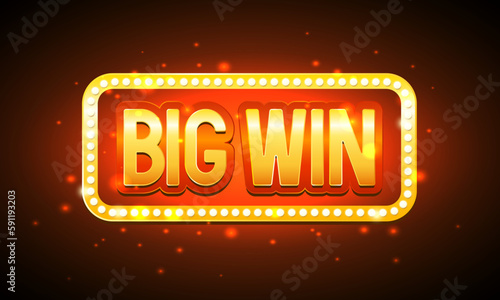 Big win. 3d letters in a golden frame with light bulbs.