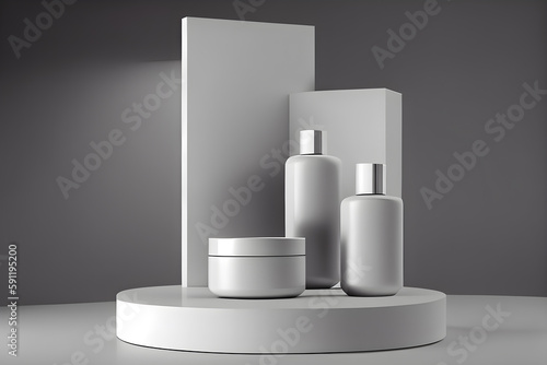 cosmetic product display podium. Minimal style. AI Generative