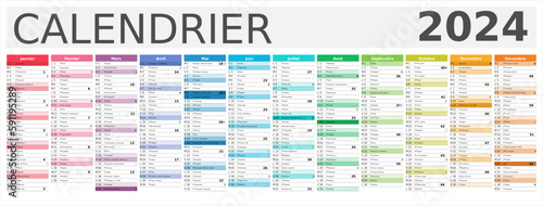 Calendrier 2024 12 mois au format 320 x 840 mm recto verso entièrement modifiable via calques et texte sans serif	
