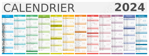 Calendrier 2024 12 mois au format 320 x 840 mm recto verso entièrement modifiable via calques et texte sans serif	

