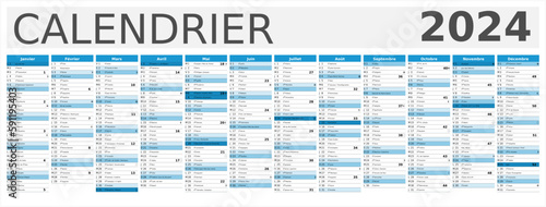 Calendrier 2024 12 mois au format 320 x 840 mm recto verso entièrement modifiable via calques et texte sans serif	
