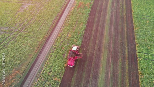 Beet harvester on agricultural field in Ukraine