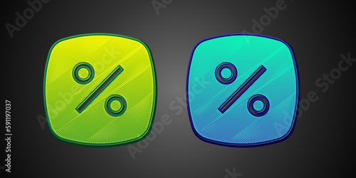 Green and blue Discount percent tag icon isolated on black background. Shopping tag sign. Special offer sign. Discount coupons symbol. Vector