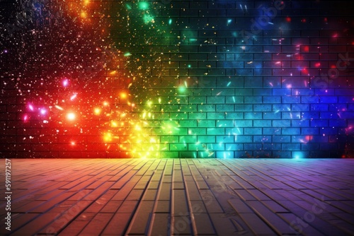 Modern background photo scenario with mosaic floor and wall and multi color lighting effects Generative AI Illustration