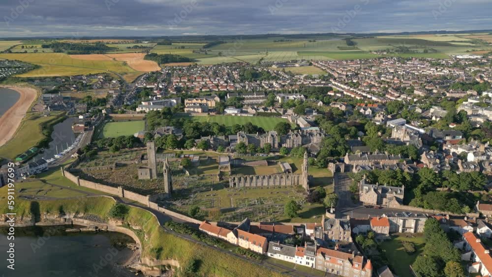 Wide generic aerial view of St Andrews town in Scotland UK Wide generic aerial view of St Andrews town in Scotland UK