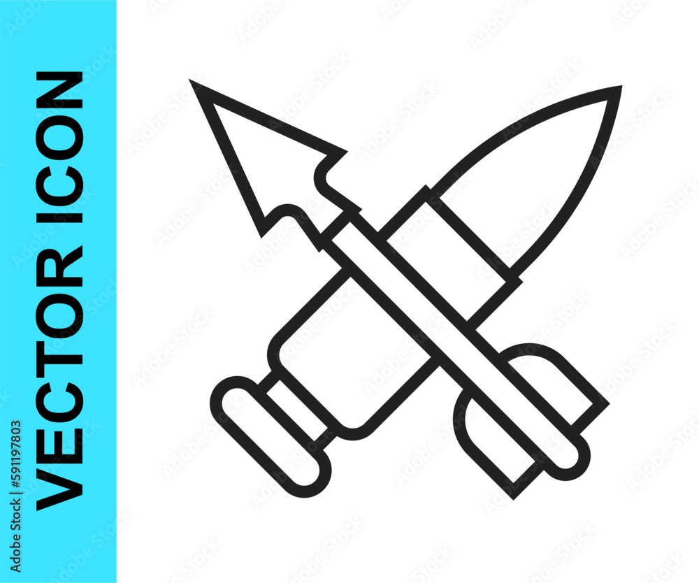 Black line Crossed bullet with arrow icon isolated on white background. Vector Black line Crossed bullet with arrow icon isolated on white background. Vector