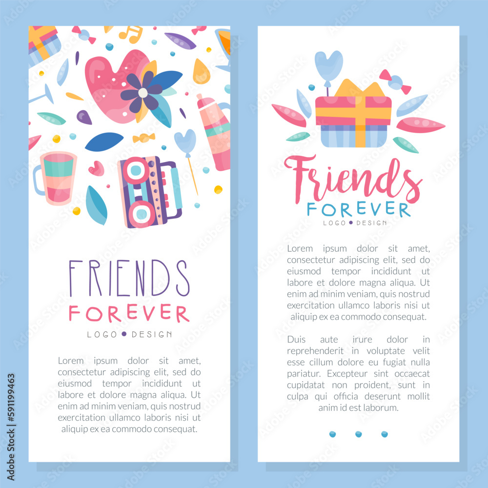 Fototapeta premium Friends Forever and Friendship Vertical Banner with Bright Elements Vector Template