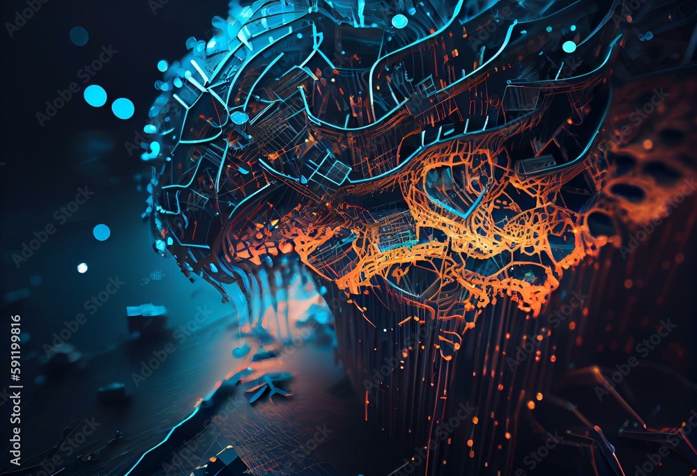 Big Data concept. Neural networks and artificial intelligence 3D ...