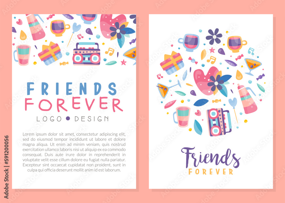 Friends Forever and Friendship Banner with Bright Elements Vector Template Friends Forever and Friendship Banner with Bright Elements Vector Template