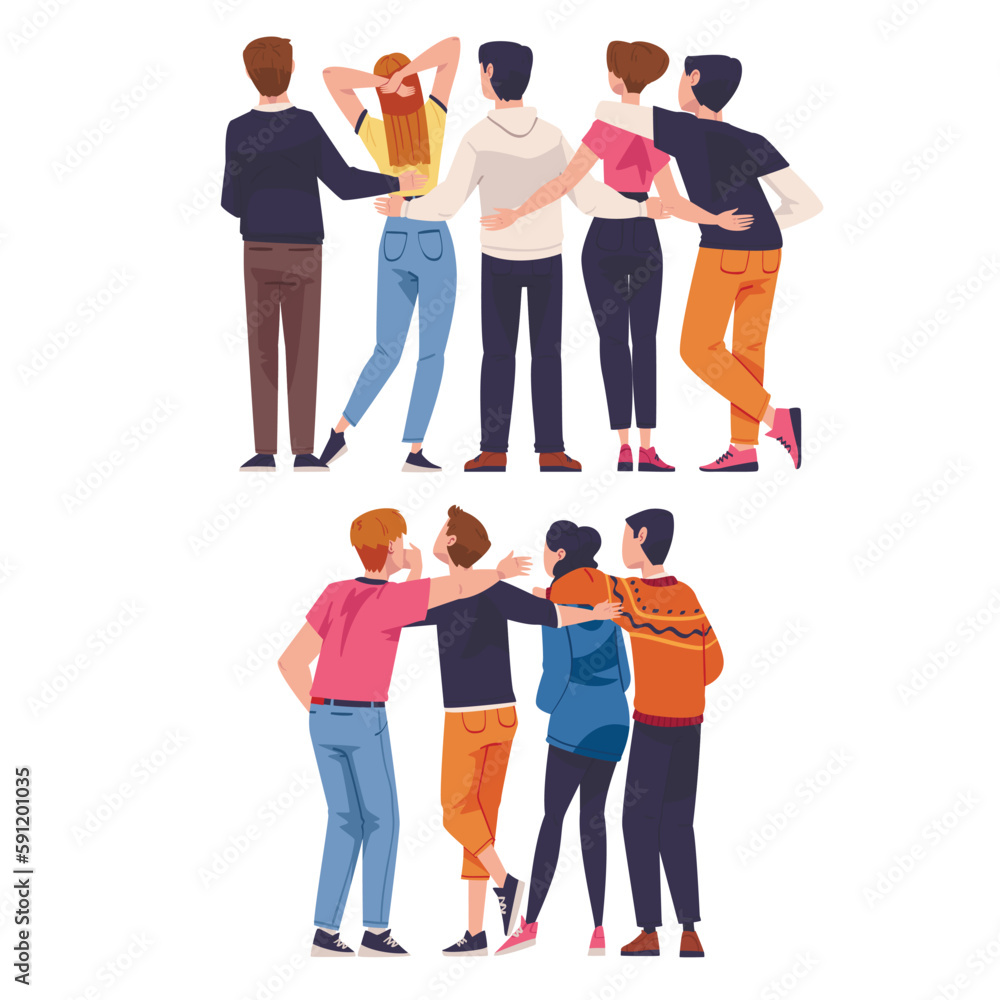Obraz premium Friends from Behind Hugging and Standing Together Vector Set