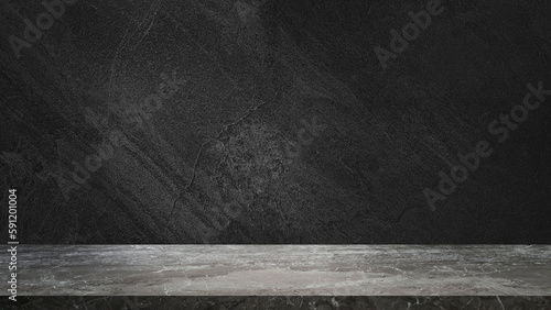 empty grey marble tabletop with dark black cement stone background for product displayed in rustic mood and tone. luxury background for product stand with empty copy space for party, promotion.