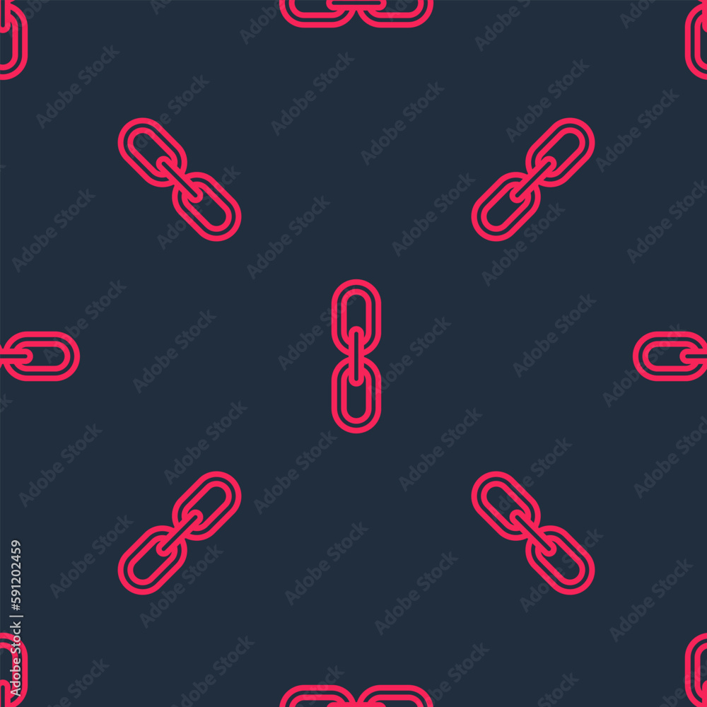 Fototapeta premium Red line Chain link icon isolated seamless pattern on black background. Link single. Hyperlink chain symbol. Vector