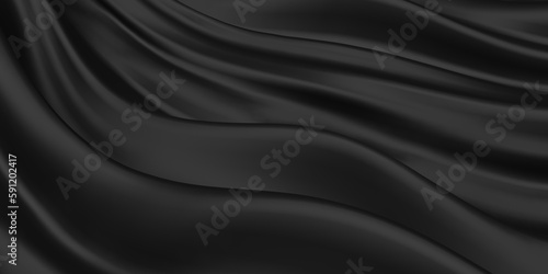 Abstract Black Cloth Background. Silky Fabric Beautiful Folds