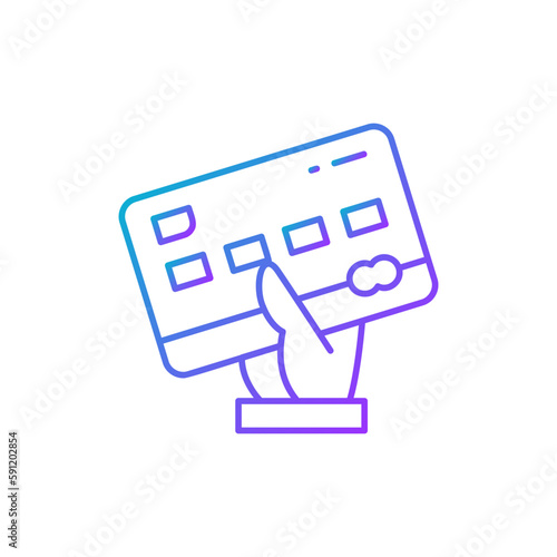 Credit card on hand, credit card payment gradient lineal icon. Shopping, online banking, finance symbol design.