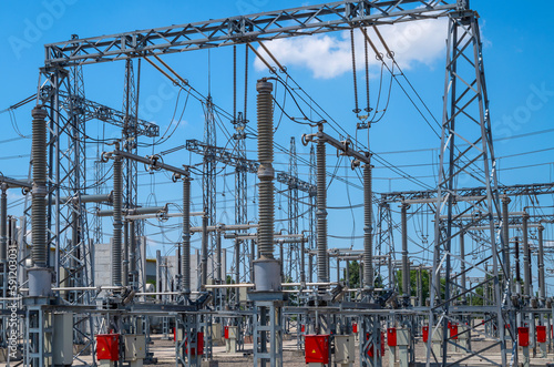 Outdoor switchgear of electrical substation photo