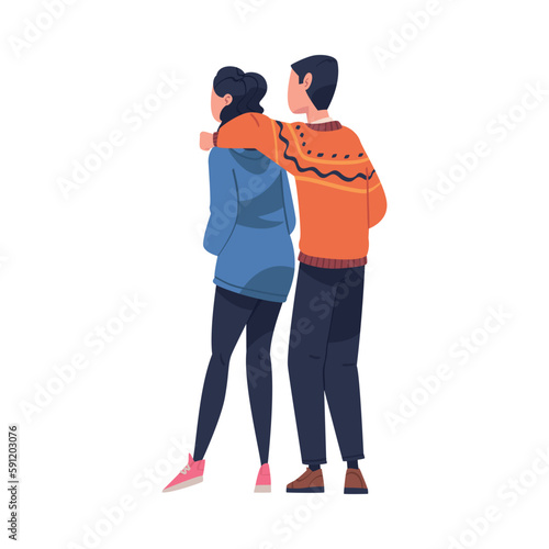 Friends from Behind Hugging and Standing Together Vector Illustration