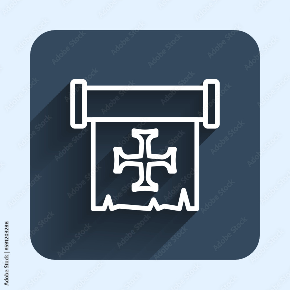White line Crusade icon isolated with long shadow background. Blue square button. Vector White line Crusade icon isolated with long shadow background. Blue square button. Vector