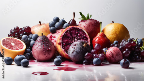 fruits and berries on the table  white background. Generative AI Art Illustration