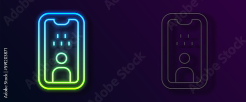 Glowing neon line Taxi driver license icon isolated on black background. Vector