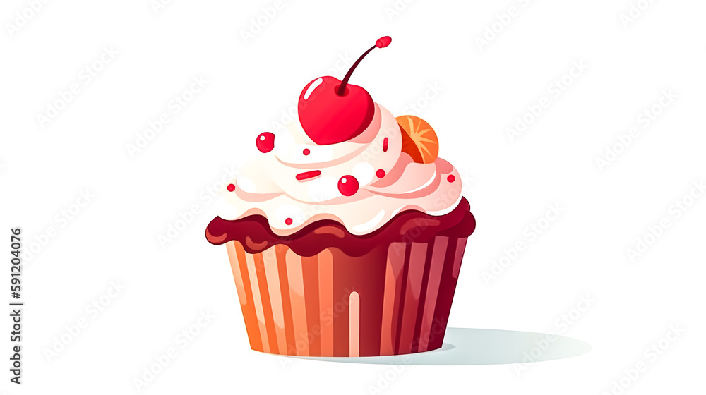 Cupcake decorated with whipped strawberry cream isolated, generative AI. Cupcake decorated with whipped strawberry cream isolated, generative AI.
