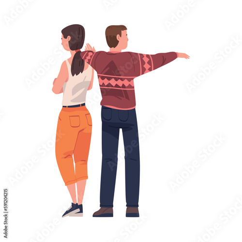 Friends from Behind Hugging and Standing Together Vector Illustration