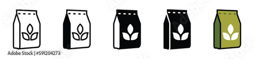 Tea pack icon set. Tea bag package icons. Pouch bag of tea in line, flat, and color style. Vector illustration	
