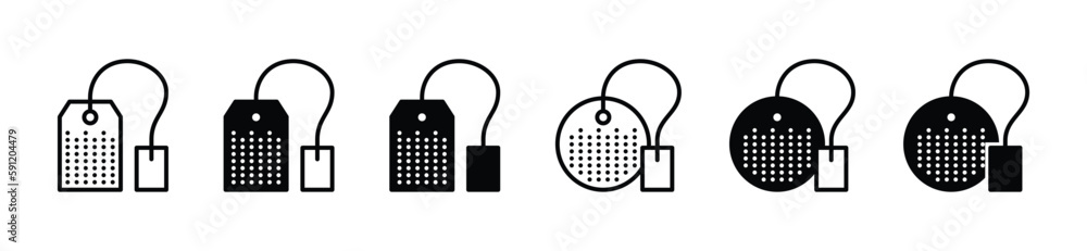 Tea bag icons vector set. Teabag icon collection. Tea in line and flat ...