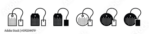 Tea bag icons vector set. Teabag icon collection. Tea in line and flat style. Vector illustration