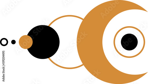 Luxury symbol abstract planetary system lined up. Moon with long bright glare. Mystic symbol in boho style. Secret sacred vector sign isolated on white background for decoration of festive design