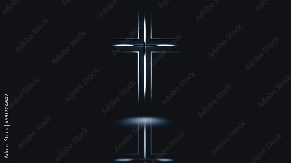 Christian Cross on a dark background, generative AI.