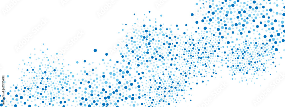Abstract blue water background frame of geometric shapes. Circular ornament. Pattern of dots, particles, molecules, fragments. Poster for technology, medicine, presentations, business. Vector 