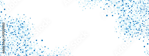 Abstract blue water background frame of geometric shapes. Circular ornament. Pattern of dots, particles, molecules, fragments. Poster for technology, medicine, presentations, business. Vector 