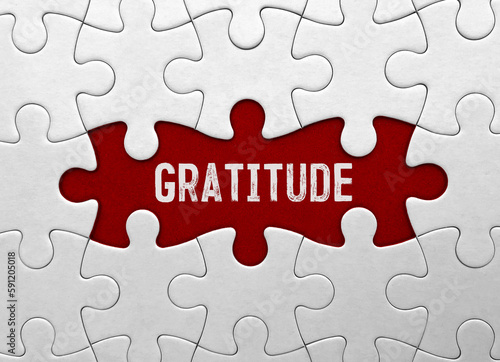 Word Gratitude on red puzzle background