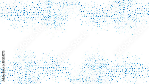 Abstract blue water background frame of geometric shapes. Circular ornament. Pattern of dots, particles, molecules, fragments. Poster for technology, medicine, presentations, business. Vector 