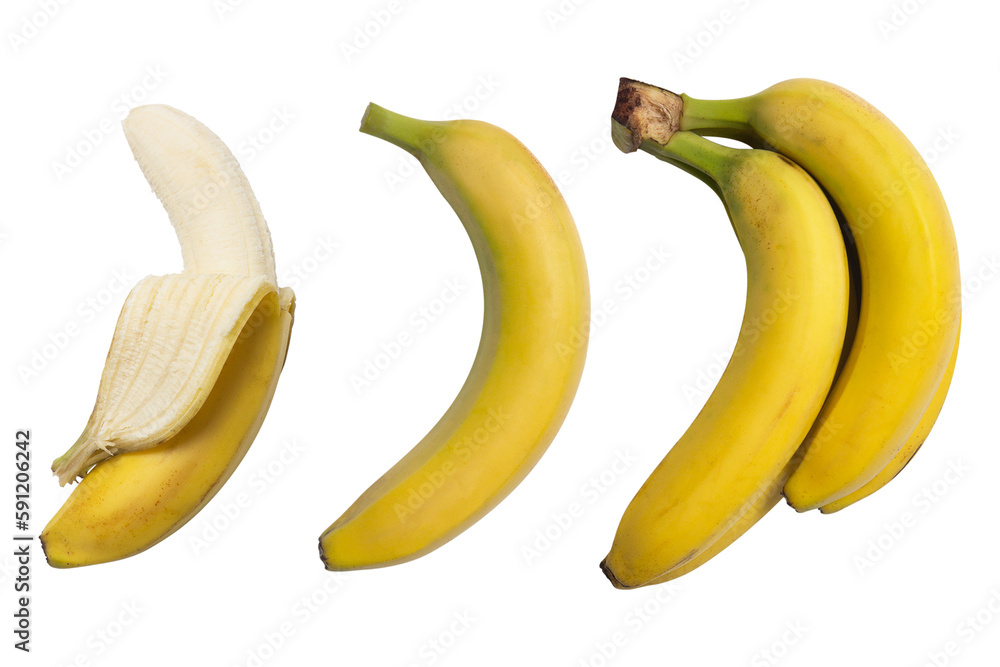 banana set isolated on white or transparent background, cut out