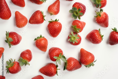 Strawberry, Top down view of strawberries, birds eye view, generative ai, Fresh tasty fruit