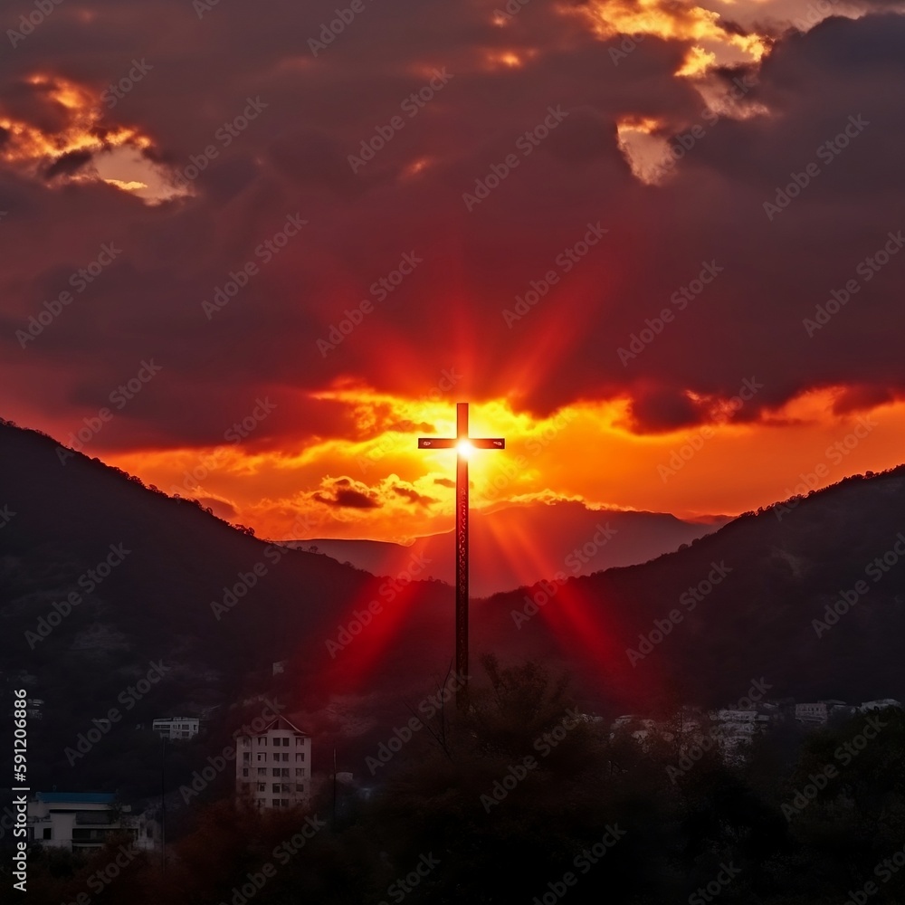 Sunset sky with church cross, Sunset, Holy Church of Jesus Christ