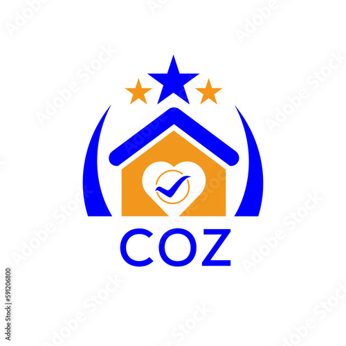 COZ House logo. KJG Letter logo and icon. Blue vector image on white background. KJG house Monogram home logo picture design and best business icon. 
