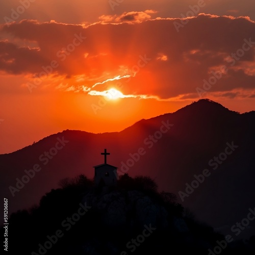 Sunset sky with church cross, Sunset, Holy Church of Jesus Christ